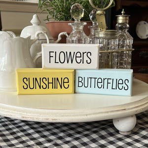 Flowers Sunshine Butterflies  Mini Shelf Sitter Blocks - Summer Sign - Stacking Blocks - Tiered Tray Display - Summertime