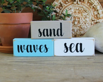 Beach Sign Mini Shelf Sitter Blocks Sand Waves Sea Stacking Blocks Seaside Decor Beach Stacking Blocks Beach House Beach Decor