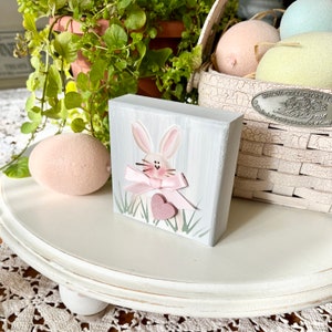 Bunny Mini Sign / Spring Decor / Tiered Tray Decor / Hand Painted / Easter Bunny /Bunny with Heart image 6