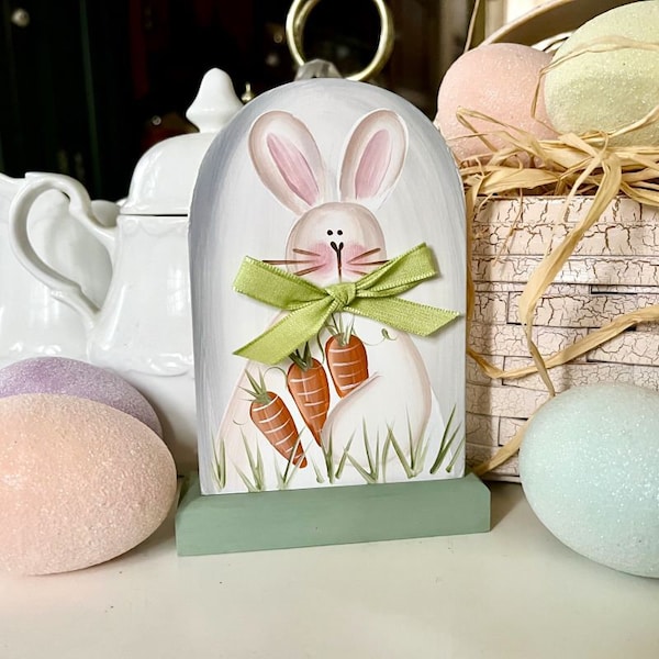 Bunny Mini Sign / Spring Decor / Tiered Tray Decor / Hand Painted / Easter Bunny /Bunny and Carrots