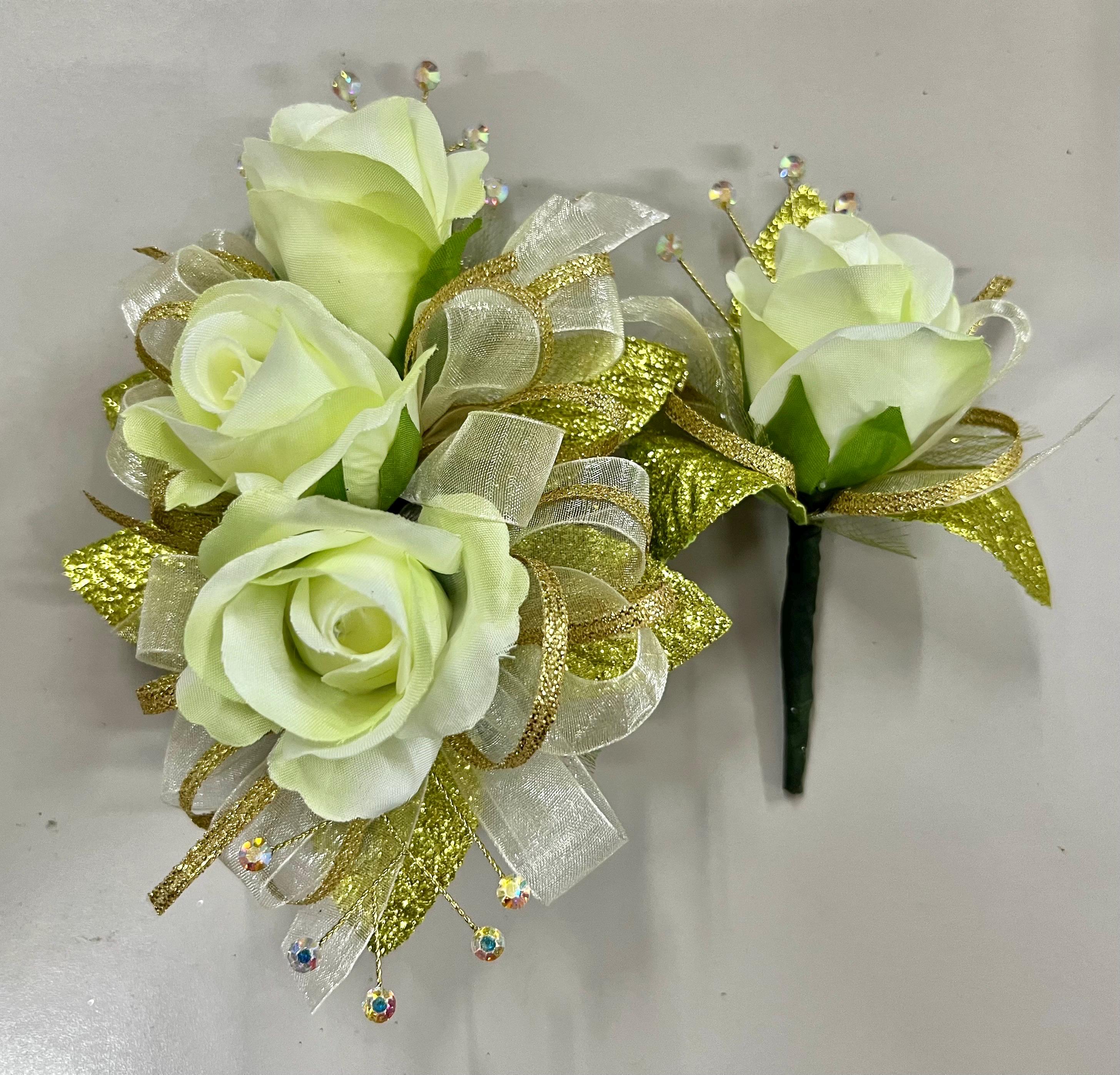 Green Rose Gold Corsage and Boutonniere Set | Prom Wedding Formals