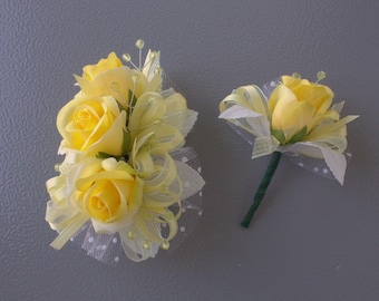 Yellow Rose Ribbon | Prom Corsage & Boutonnière Set