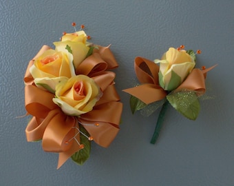 Burnt Orange Prom Corsage & Boutonniere Set | Wedding Prom Anniversary Formal