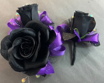 Black Rose Purple Corsage & Boutonnière Set