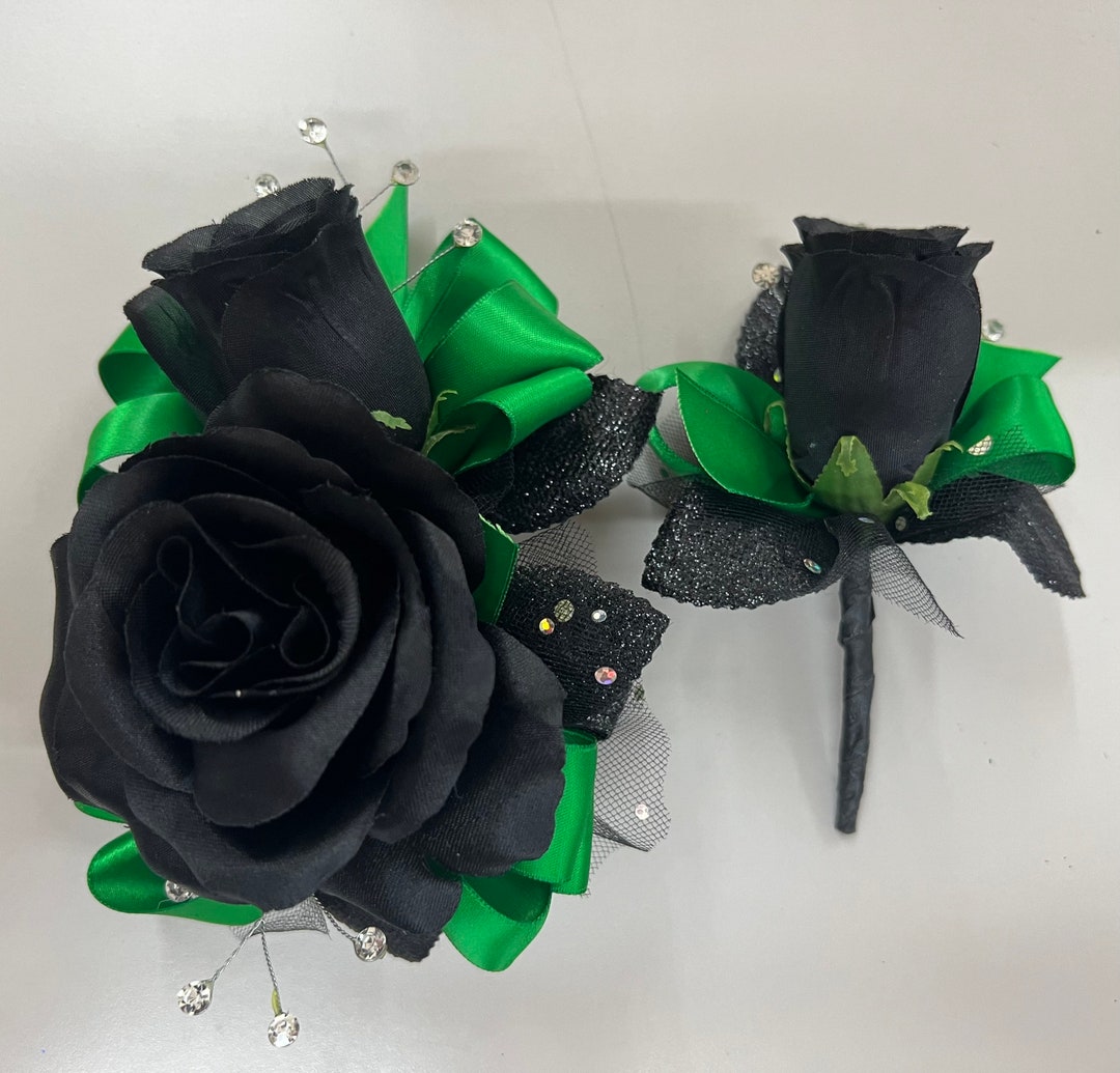 Black Rose Green Corsage and Boutonniere Set - Etsy