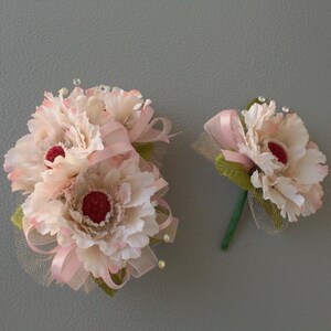 Pink Flowers Corsage & Boutonnière Set | Prom Wedding Formal homecoming