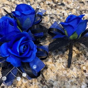 Royal Blue Rose Corsage & Boutonnière Set