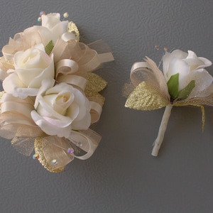 Corsage and Boutonniere Set | Ivory Rose Prom Wedding Formals Homecoming