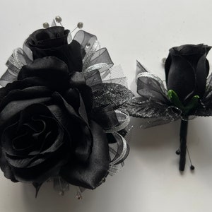 Black Rose Silver Corsages & Boutonnières Prom Wedding Quinceañera Anniversary