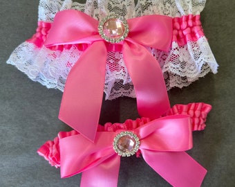 Bright Pink Bridal Garter & Toss Set