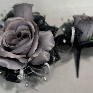 Gray Rose Corsage & Boutonnière Set Prom Formal Wedding Anniversary Quince