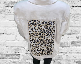 Upcycled Leopard Accent Jean Jacket | One of a Kind