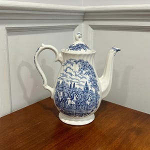 Vintage Blue Myott Royal Mail Tea Pot with Lid, Fine Staffordshire Ware, Made in England