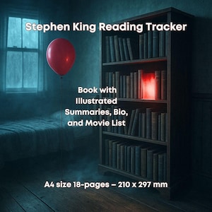 Stephen King Reading Tracker: Illustrated Summaries & Movie List (PDF Download A4 Size)