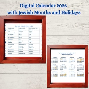 2026 Wall Printable Calendar with Jewish Months and Holidays | Learn Hebrew and Celebrate the Jewish Year | Size 21 x 14.8 cm