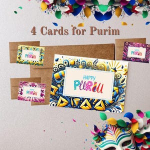Joyful Purim Printable Cards Bundle - Perfect for Kids! Instant Download PDF | Size 14,8 x 10.5 mm | Greeting Cards - Set of 4 Designs