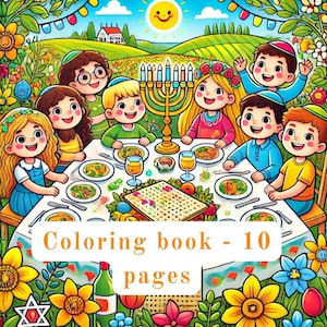 Passover 2025 Coloring Book for Kids | 10 Printable Sheets with Jewish Holiday Symbols | Digital Download PDF and ZIP | Size A4 210x297 mm