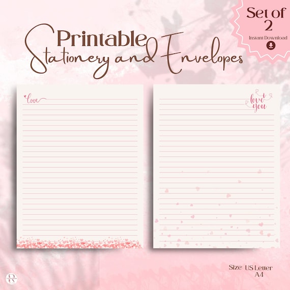 Love Letter Printable Stationery With Envelop | A4 and US Letter 8.5 X11 in  | Lined, Underlined Digital Writing Paper | Cute Stationary - Etsy