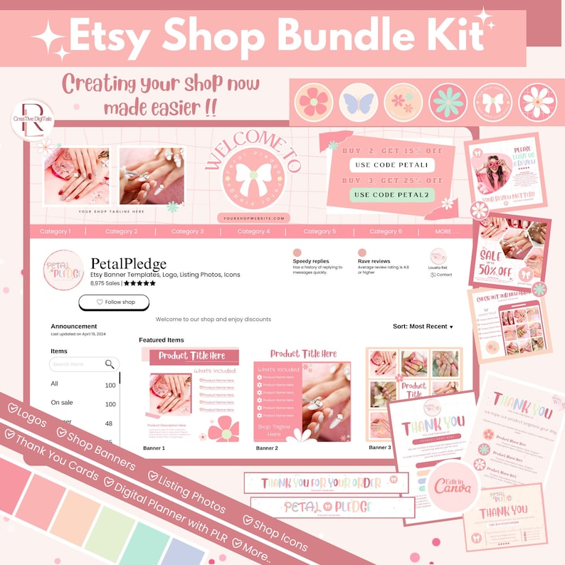 Etsy Shop Branding Kit Bundle Templates | Etsy Store Banner, Logo, Mock ...