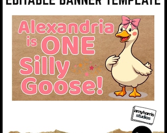 Birthday Banner Template: One Silly Goose | Bonus Clipart