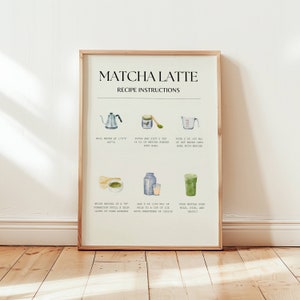 Matcha Latte Receta Instrucciones Cartel de arte de pared, Impresión Matcha, Arte de cocina, Minimalista, Estética, Descarga digital, Fondo de pantalla de moda