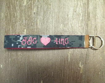 Military Wristlet, Initial keychain Army, Navy, Air Force, Marine Name Tape Key Chain, Personalized Military Key chain,