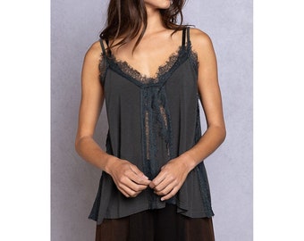 Run Away With Me Lace Tank in Charcoal