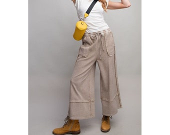 Let's Chill Comfy Wide Leg Pants in Mushroom