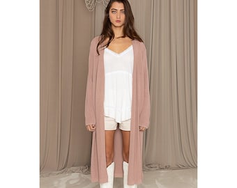Plain Jane Long Basic Cardigan in Dusty Rose