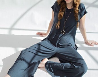 Kickstart My Heart Wide Leg Maxi Jumpsuit in Dark Navy
