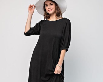 The Chloe Textured Midi Dress in Black