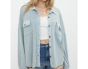 Not Your Boyfriend's Textured Knit Shirt Jacket in Blue