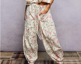 Blooming Meadow Lace Cargo Pants in Ivory Floral