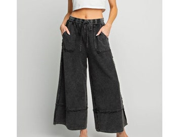 Let's Chill Comfy Wide Leg Pants in Black