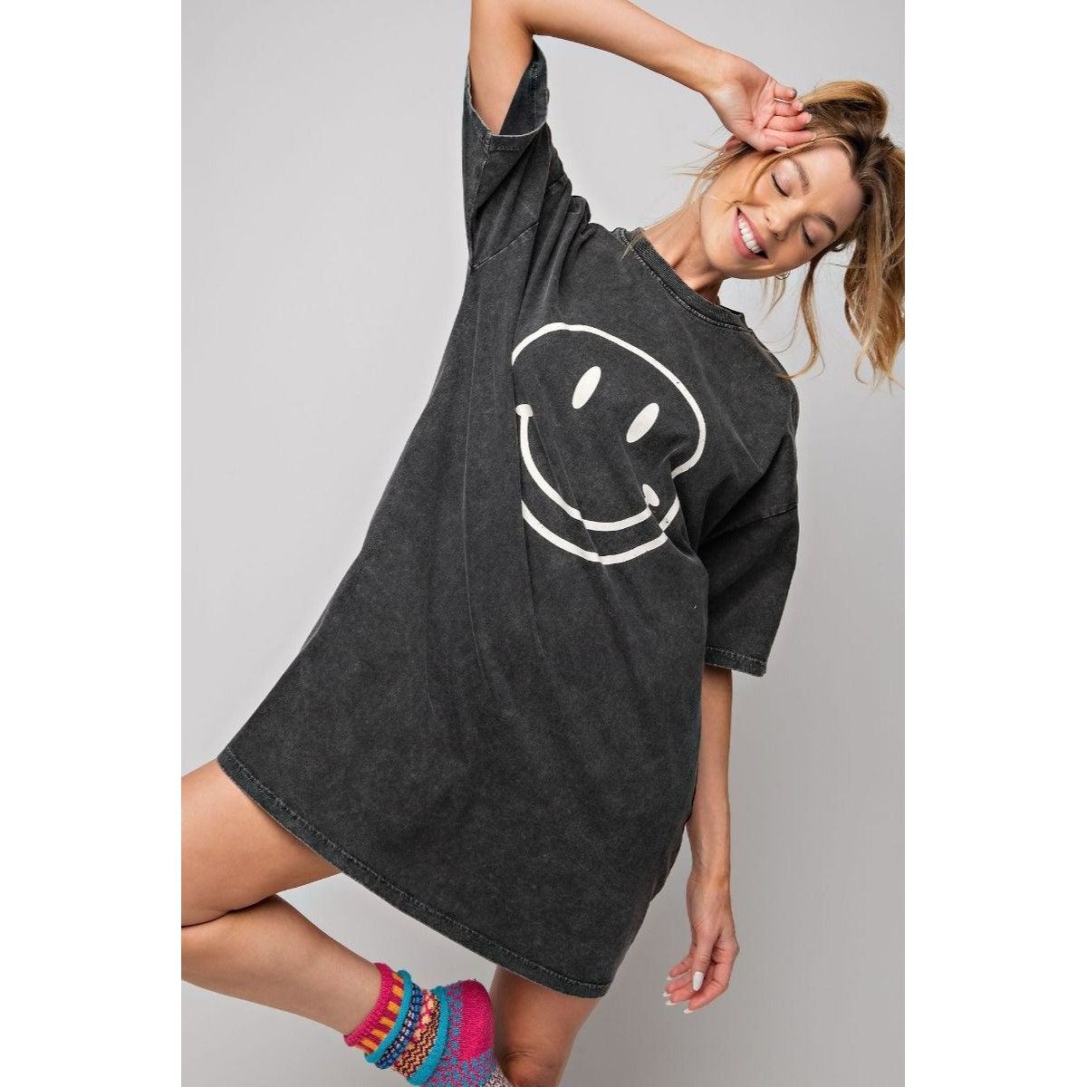 Don't Worry Be Happy Oversized Smiley Face Dress in Black - Etsy