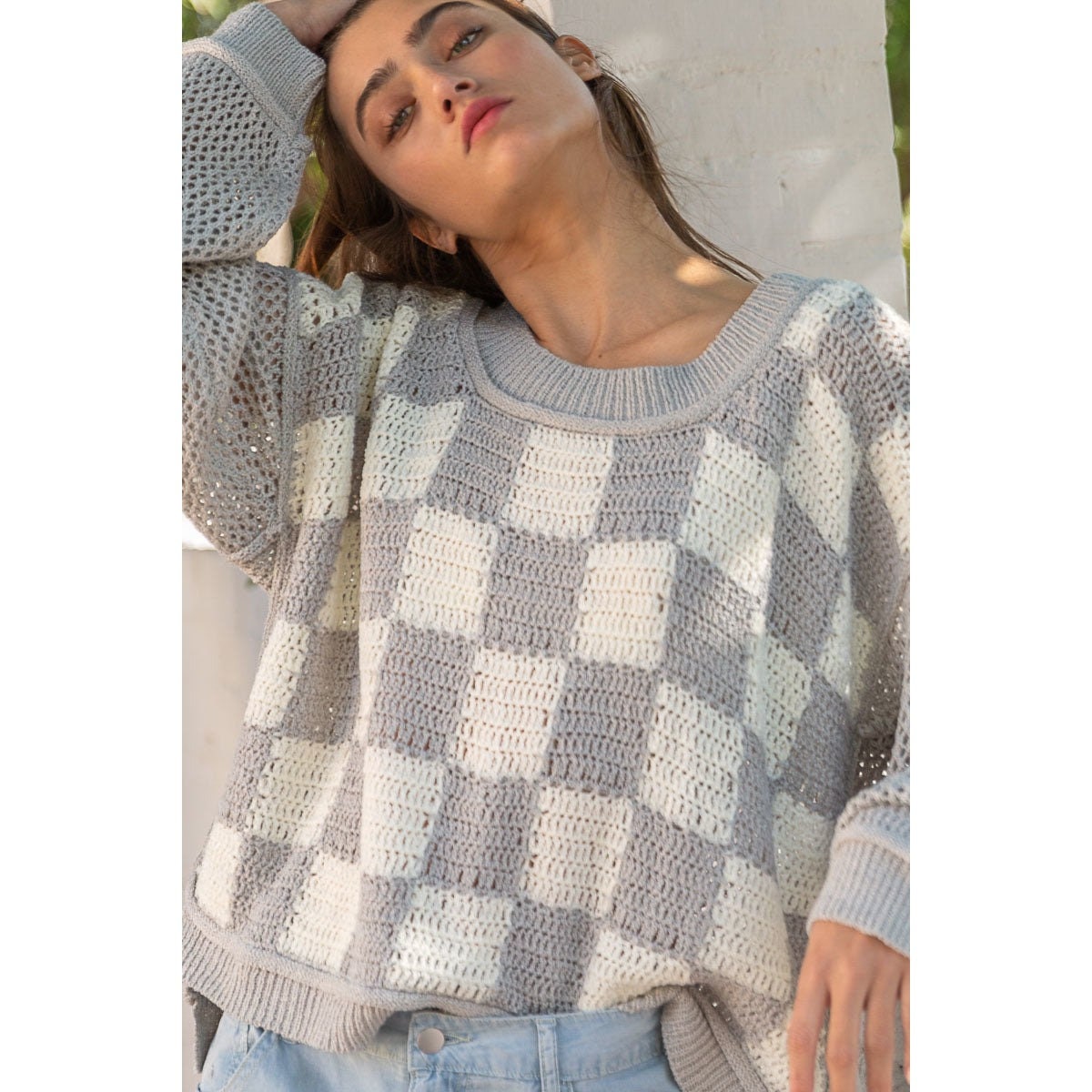 Manifesting Moment Checkered Color Block Sweater