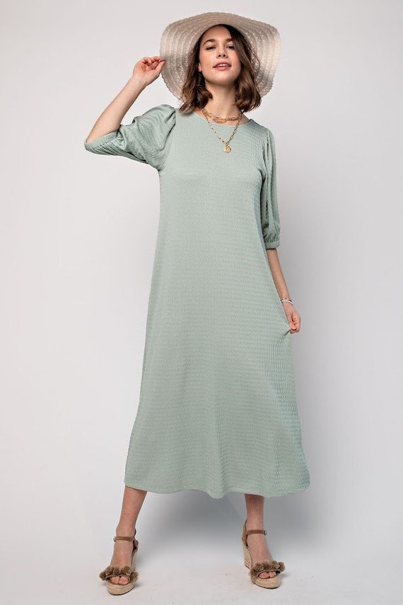slim fit dress slacks Green Floral Short Sleeve Midi Dress - All Dresses