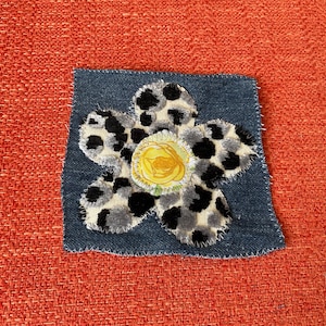 Flower patch jean denim patch for jeans, jackets, bags, sweatshirts.  Unique gift for her.  Original one of a kind sew on patches appliqués.