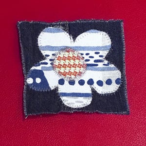 Flower floral patch denim jean jacket applique for jeans bags sweatshirts. Unique gift for her. Original one of a kind sew on floral patch.