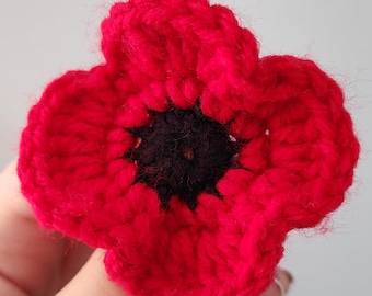 Remembrance Day Crocheted Handmade Red Poppy Brooch