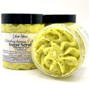 Esfoliante esfoliante e de limpeza com açúcar batido • Esfoliante corporal com maracujá