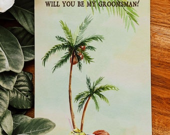 Digital "Instant Download" Tropical Floral Watercolor Beach Destination "Will you be my Groomsman" 2 - 'TROPICAL LUSH"