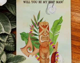 Digital "Instant Download" Tropical Floral Watercolor Beach Destination "Will you be my Best Man" 1 - 'TROPICAL LUSH"