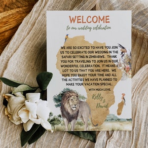 Afrikanische Safari Savanne wilde Tier Tropische Palme Aquarell Bestimmungsort Hochzeit Willkommen Einsatz 4.25x5.5 "Instant Download - ""African""