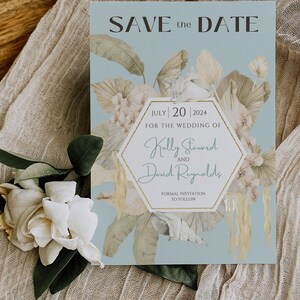 Beach Tropical Boho Leaves Coconut Orchid Watercolour Destination Wedding Save the Date Instant Download - &quot;Beachy Boho&quot;