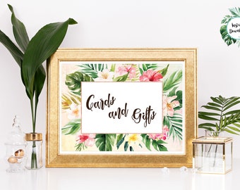 Digital "Instant Download" Tropical Floral Watercolor Beach Destination "Cards and Gifts" 5x7 Sign - 'TROPICAL LUSH"