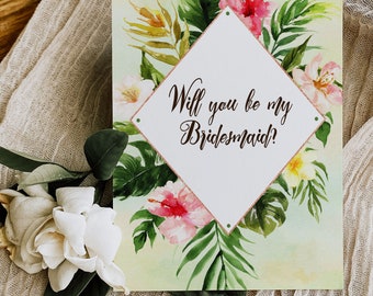 Digital "Instant Download" Tropical Floral Watercolor Beach Destination "Will you be my Bridesmaid" Invitation 2 - 'TROPICAL LUSH"