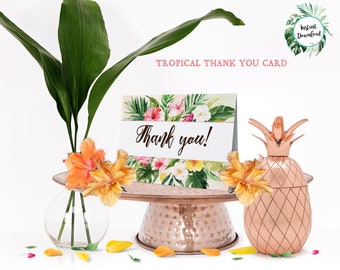 Digital "Instant Download" Tropical Floral Watercolor Beach Destination Thank You Cards and Tags - "TROPICAL LUSH"