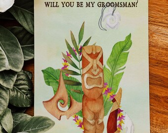 Digital "Instant Download" Tropical Floral Watercolor Beach Destination "Will you be my Groomsman" 1 - 'TROPICAL LUSH"