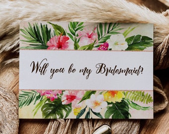 Digital "Instant Download" Tropical Floral Watercolor Beach Destination "Will you be my Bridesmaid" Invitation 1 - 'TROPICAL LUSH"